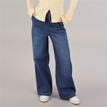 Board Angels Womens Elasticated Waist Wide Leg Jeans Mid Wash