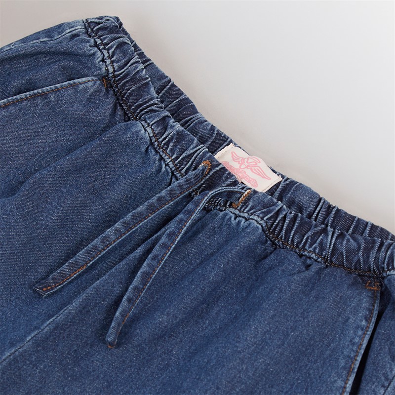 Board Angels Womens Elasticated Waist Wide Leg Jeans Mid Wash