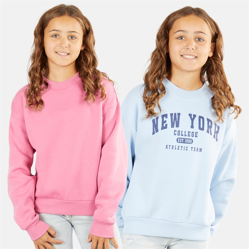 Board Angels Girls Collegiate Two Pack Sweatshirts Blue/Pink