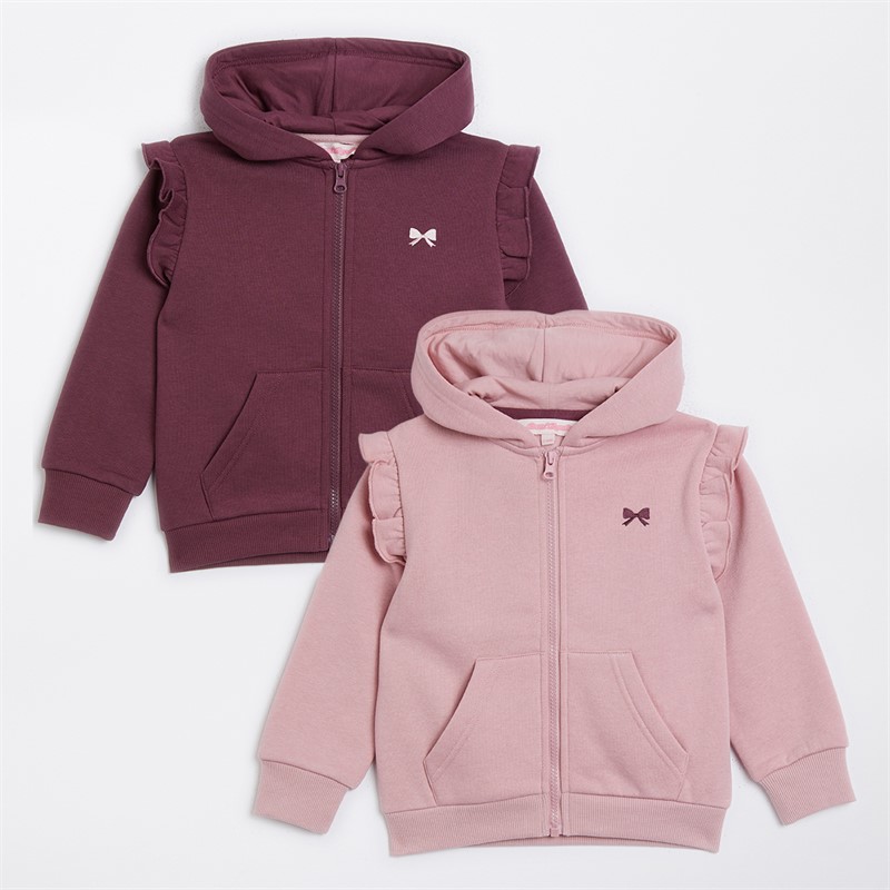 Board Angels Girls Two Pack Zip Through Hoodies Plum/Pink