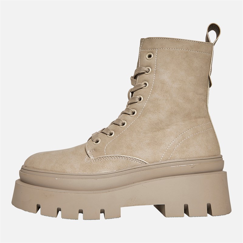 Womens Rum Chunky Lace Up Boots Grey PU - Size 6