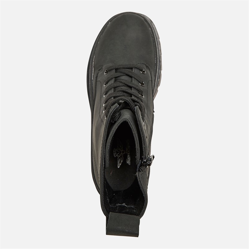 Board Angels Womens Rum Chunky Lace Up Boots Black PU