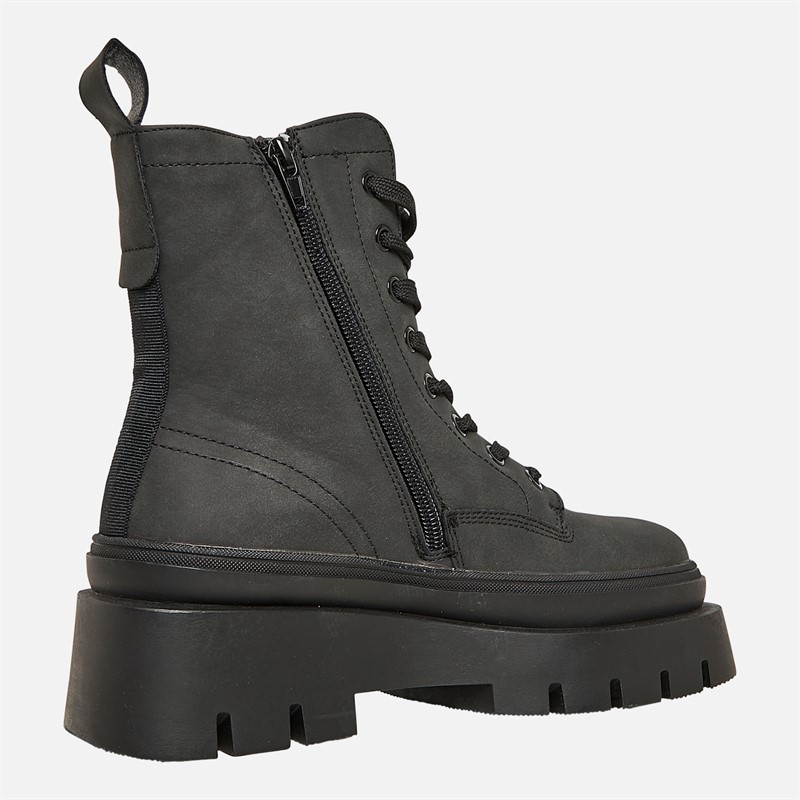 Board Angels Womens Rum Chunky Lace Up Boots Black PU