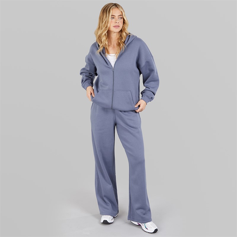 Board Angels Womens Oversized Zip Through Hoodie And Wide Leg Joggers Tracksuit Dusty Blue