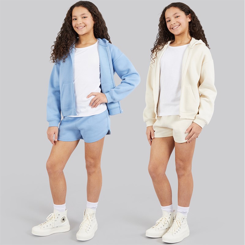 Board Angels Girls Two Pack Zip Through Hoodies Baby Blue/Off White Baby Blue/Off-White