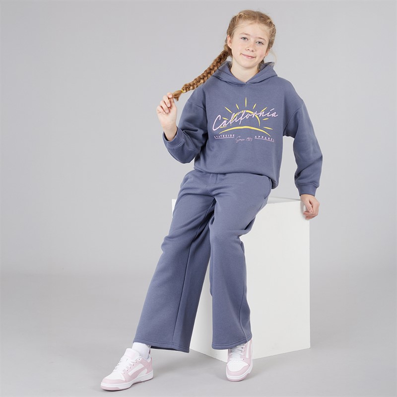 Board Angels Girls Hoodie And Wide Leg Joggers Set Dusty Blue