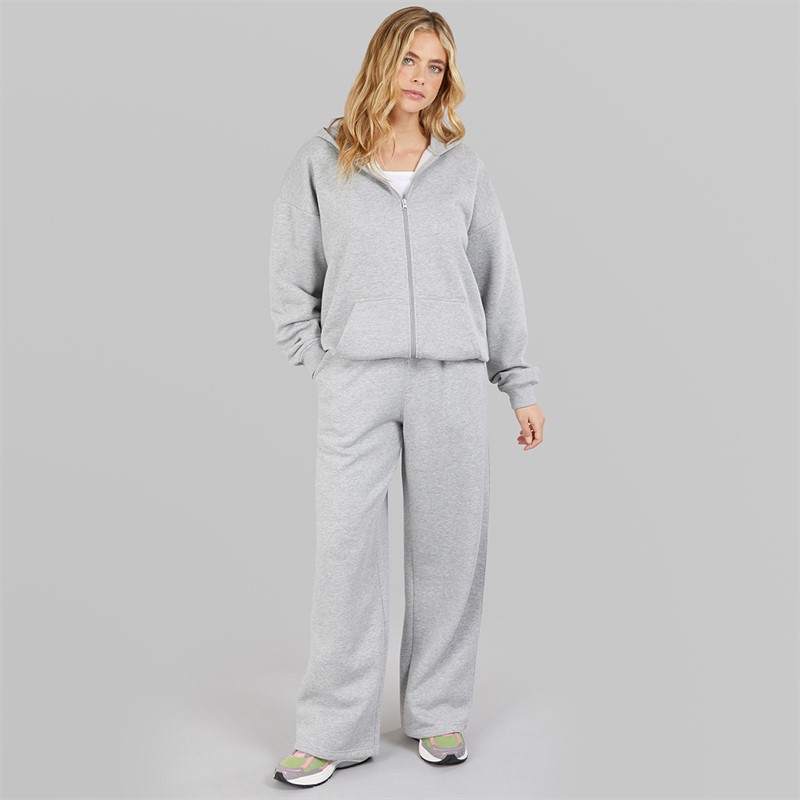 Board Angels Womens Oversized Zip Through Hoodie And Wide Leg Joggers Tracksuit Light Grey Marl Lt Grey Marl