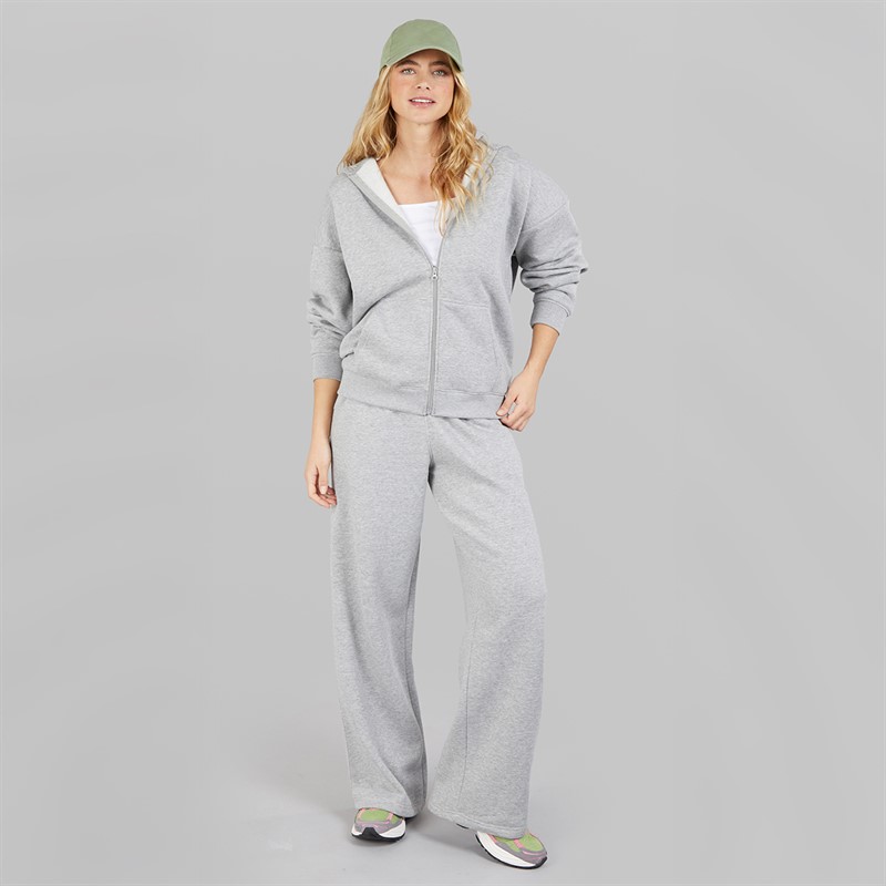 Board Angels Womens Oversized Zip Through Hoodie And Wide Leg Joggers Tracksuit Light Grey Marl Lt Grey Marl