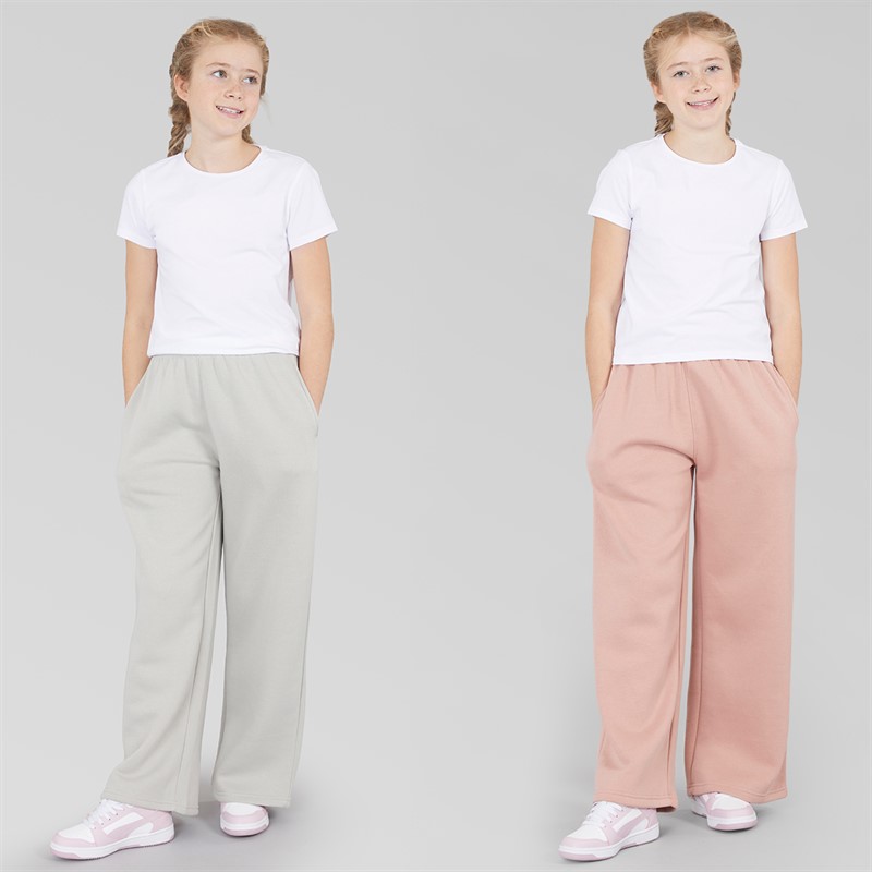 Board Angels Girls Two Pack Wide Leg Joggers Light Grey/Dusky Pink Lt Grey/Dusky Pink