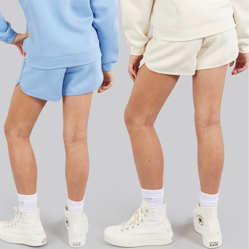 Board Angels Girls Two Pack Fleece Runner Shorts Baby Blue/Off White Baby Blue/Off-White