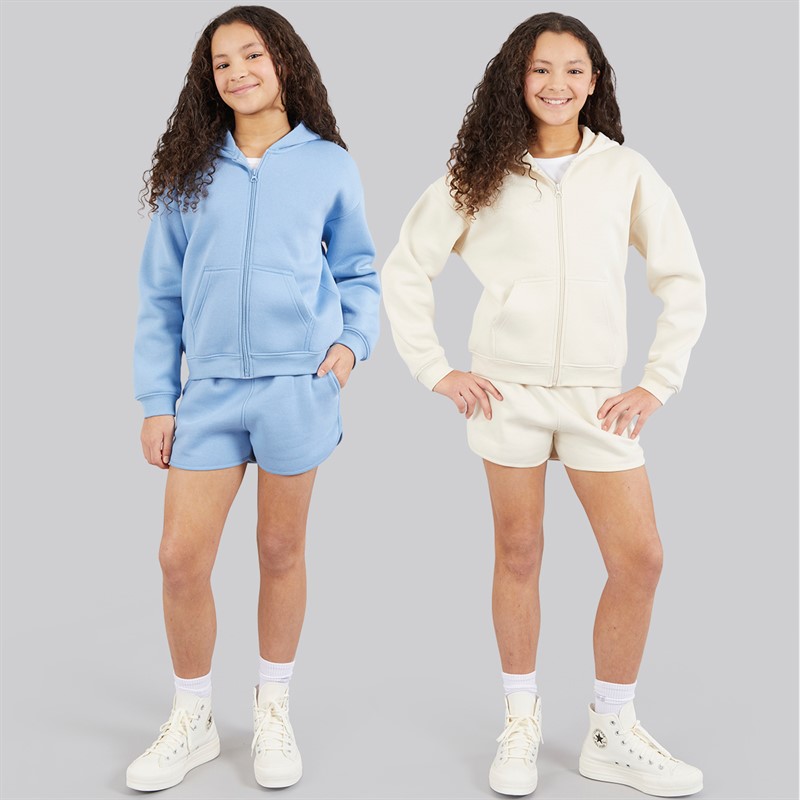 Board Angels Girls Two Pack Fleece Runner Shorts Baby Blue/Off White Baby Blue/Off-White