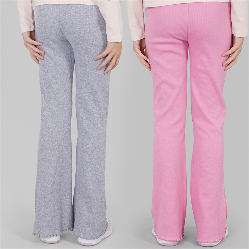 Board Angels Girls Two Pack Rib Flared Leggings Pink/Light Grey Marl