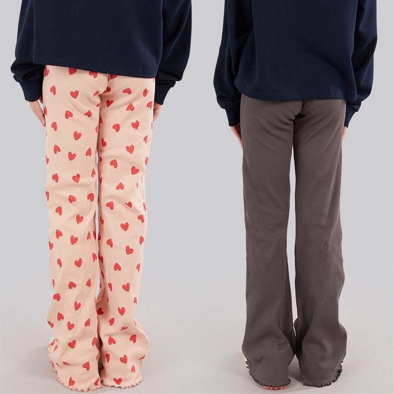 Board Angels Girls Two Pack Rib Flared Leggings Charcoal Grey/Print