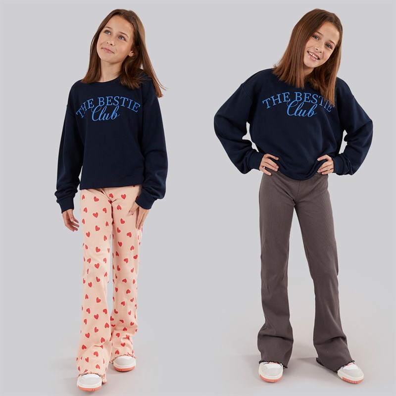 Board Angels Girls Two Pack Rib Flared Leggings Charcoal Grey/Print