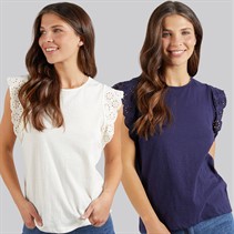 Board Angels Womens Broderie Anglaise Two Pack T-Shirts Multi