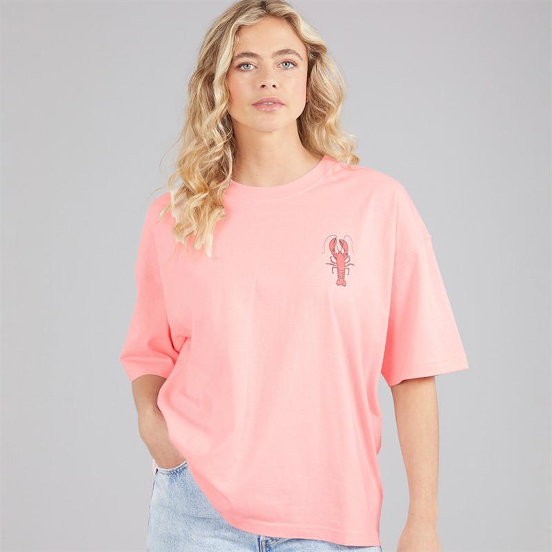 Board Angels Womens Oversized Printed T-Shirt Coral