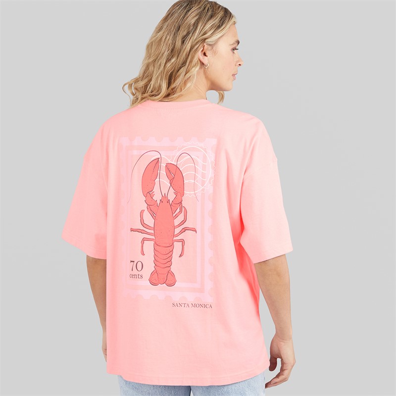 Board Angels Womens Oversized Printed T-Shirt Coral