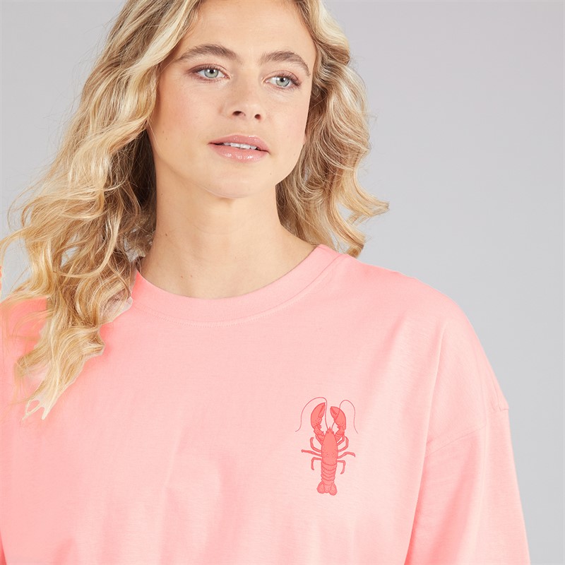 Board Angels Womens Oversized Printed T-Shirt Coral