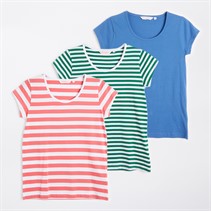 Board Angels Womens Stripe Pack T-Shirts Denim Blue/Dusky Pink Stripe/Green Stripe Denim Blue / Dusky Pink Stripe / Green Stripe