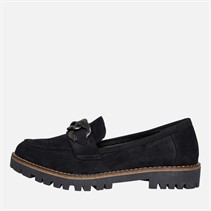 Board Angels Womens Adeline Chunky Chain Loafers Black Micro Suede