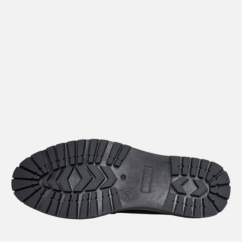 Board Angels Womens Adeline Chunky Chain Loafers Black Micro Suede