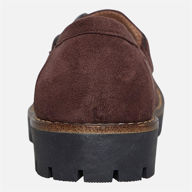 Board Angels Womens Adeline Chunky Chain Loafers Chocolate Micro Suede