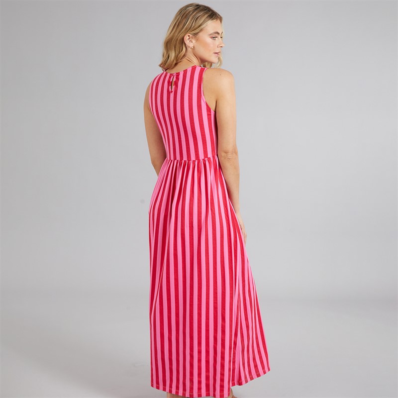 Board Angels Womens Maxi Striped Dress Pink Stripe