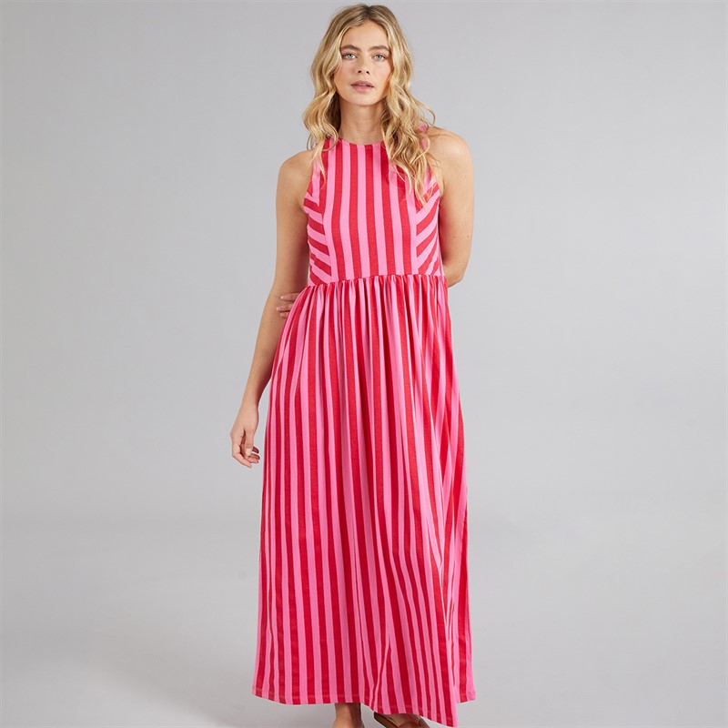 Board Angels Womens Maxi Striped Dress Pink Stripe