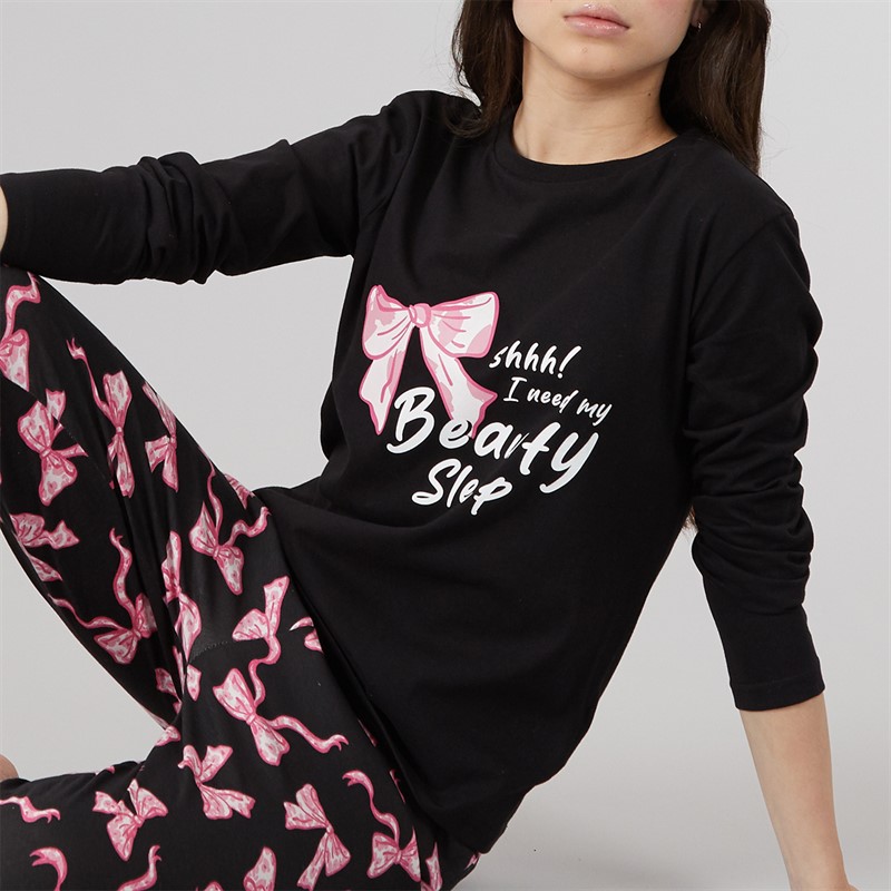 Board Angels Girls T-Shirt And Trousers PJ Set Black