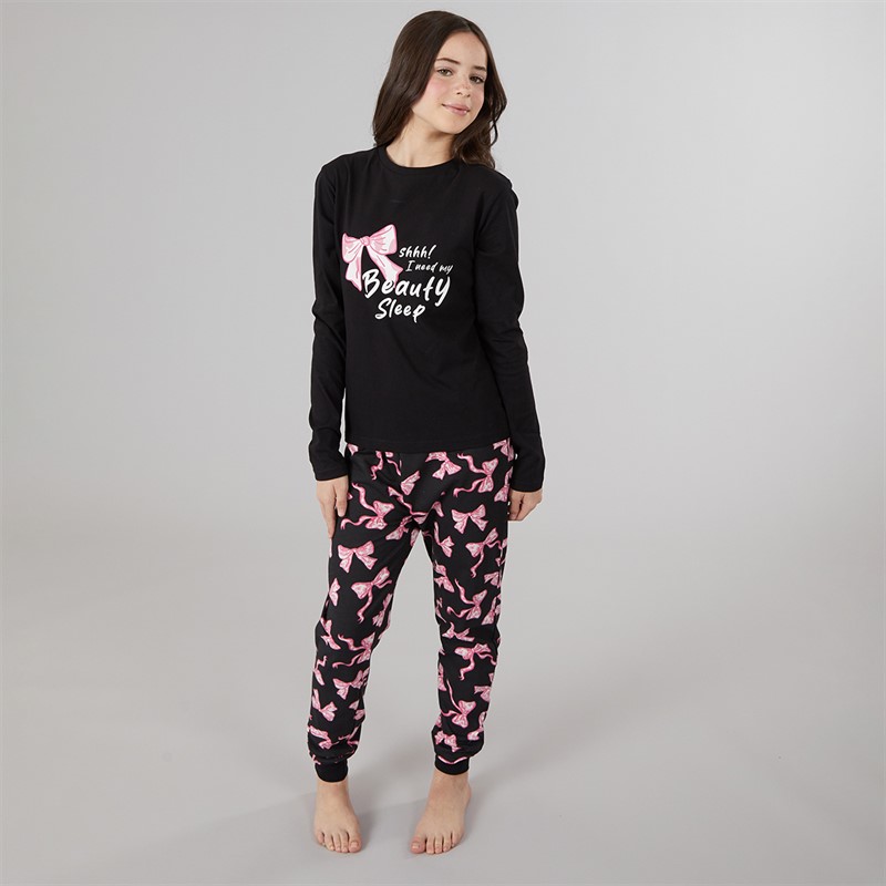Board Angels Girls T-Shirt And Trousers PJ Set Black