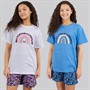 Board Angels Girls Two Pack T-Shirts And Shorts PJ Sets Blue/White