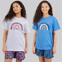 Board Angels Girls Two Pack T-Shirts And Shorts PJ Sets Blue/White