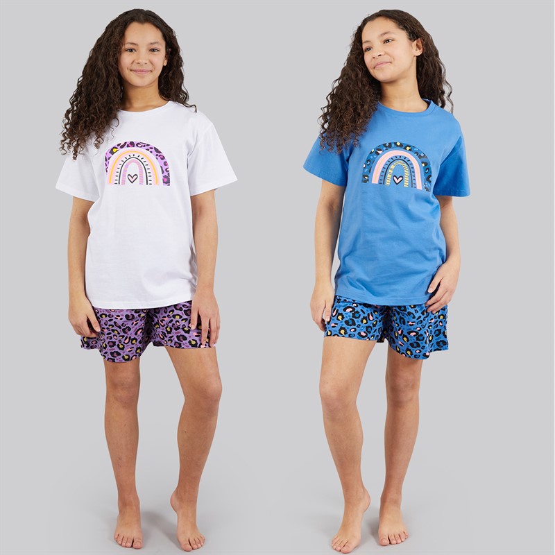Board Angels Girls Two Pack T-Shirts And Shorts PJ Sets Blue/White