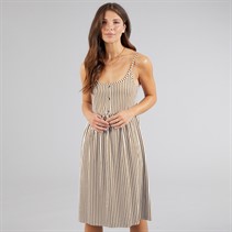 Board Angels Womens Strappy Midi Striped Dress Khaki/Winter White