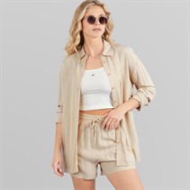 Board Angels Womens Co-Ord Long Shirt And Shorts Set Ecru