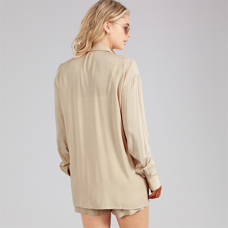 Board Angels Womens Co-Ord Long Shirt And Shorts Set Ecru