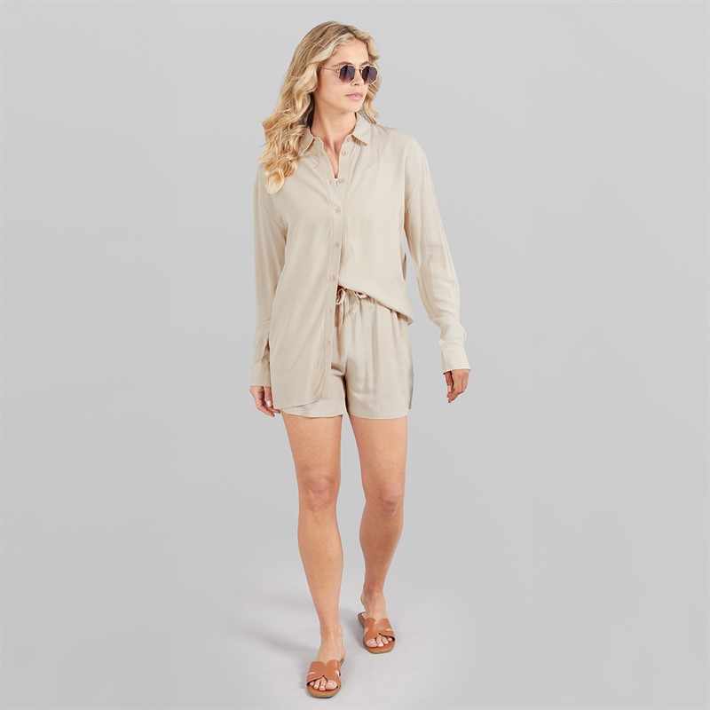 Board Angels Womens Co-Ord Long Shirt And Shorts Set Ecru