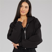 Board Angels Womens Oversized Cropped Zip Through Hoodie Black
