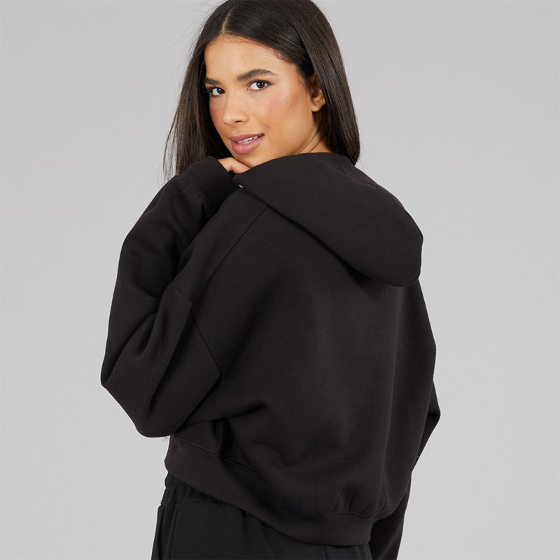 Board Angels Womens Oversized Cropped Zip Through Hoodie Black