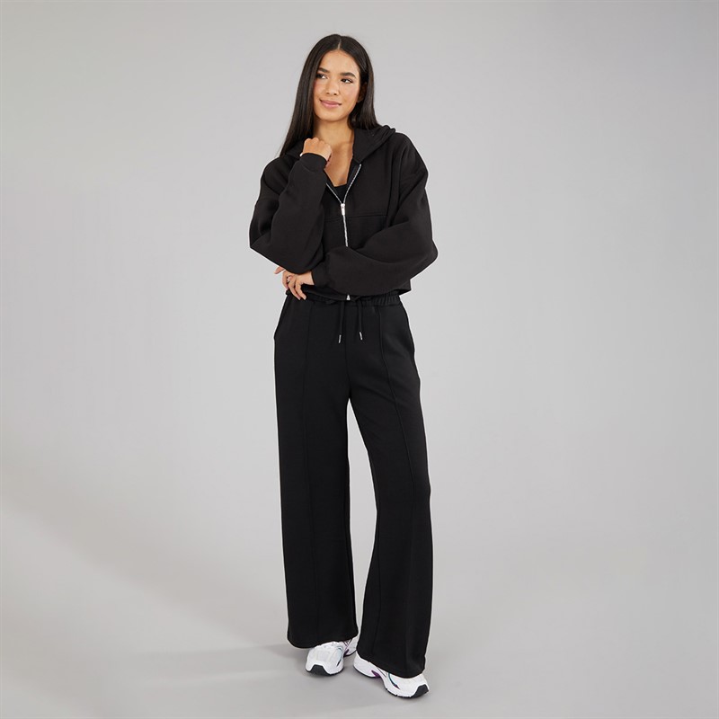 Board Angels Womens Oversized Cropped Zip Through Hoodie Black