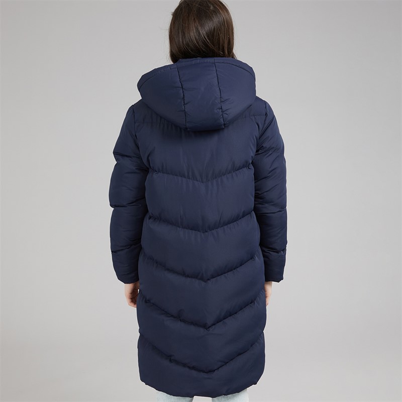 Board Angels Girls Hooded Long Puffer Jacket Navy