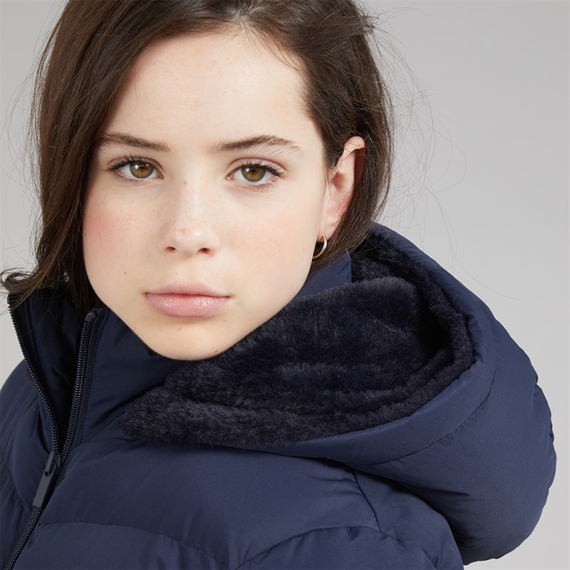 Board Angels Girls Hooded Long Puffer Jacket Navy