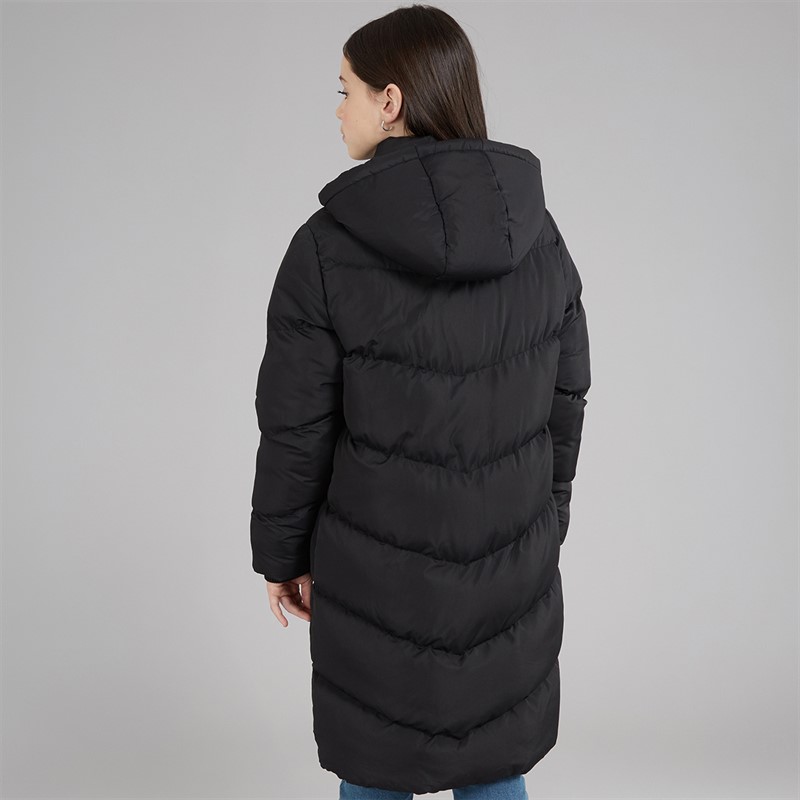 Board Angels Girls Hooded Long Puffer Jacket Black