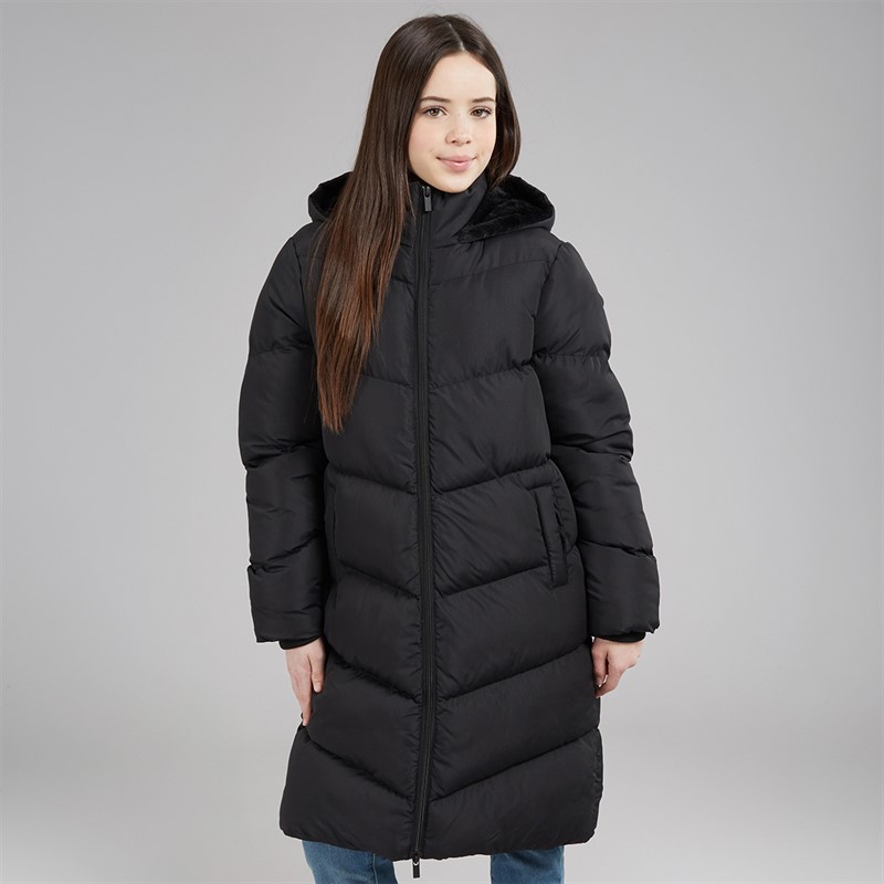 Board Angels Girls Hooded Long Puffer Jacket Black
