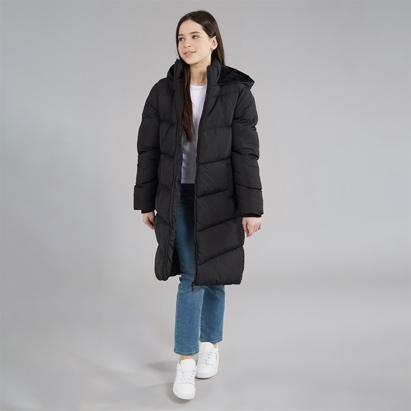 Board Angels Girls Hooded Long Puffer Jacket Black