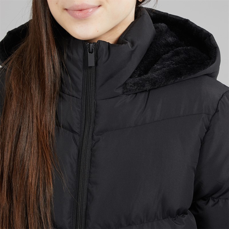 Board Angels Girls Hooded Long Puffer Jacket Black
