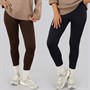 Board Angels Womens Two Pack Fleece Lined Leggings Black/Chocolate