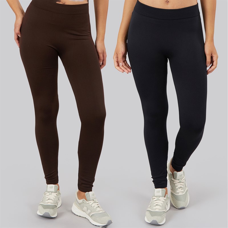 Board Angels Womens Two Pack Fleece Lined Leggings Black/Chocolate