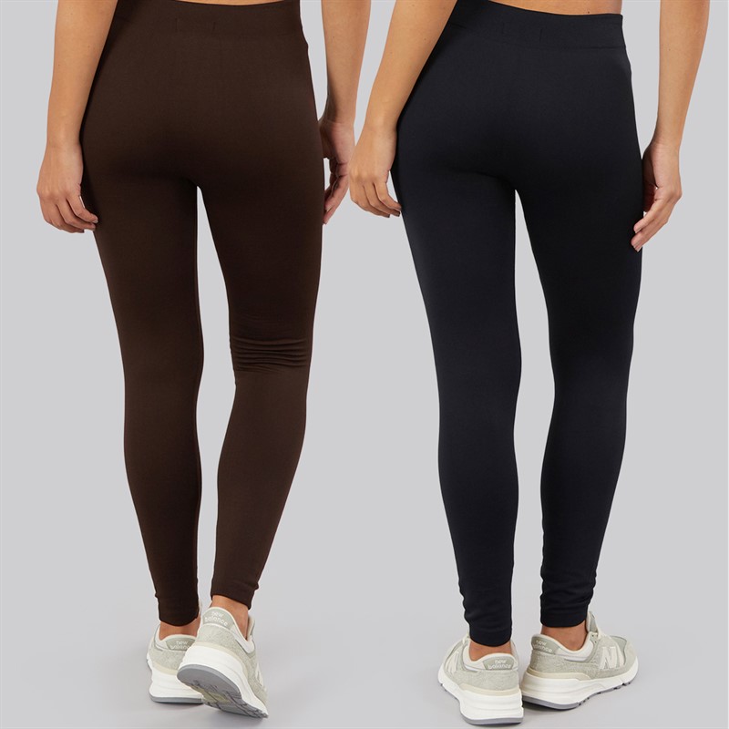 Board Angels Womens Two Pack Fleece Lined Leggings Black/Chocolate