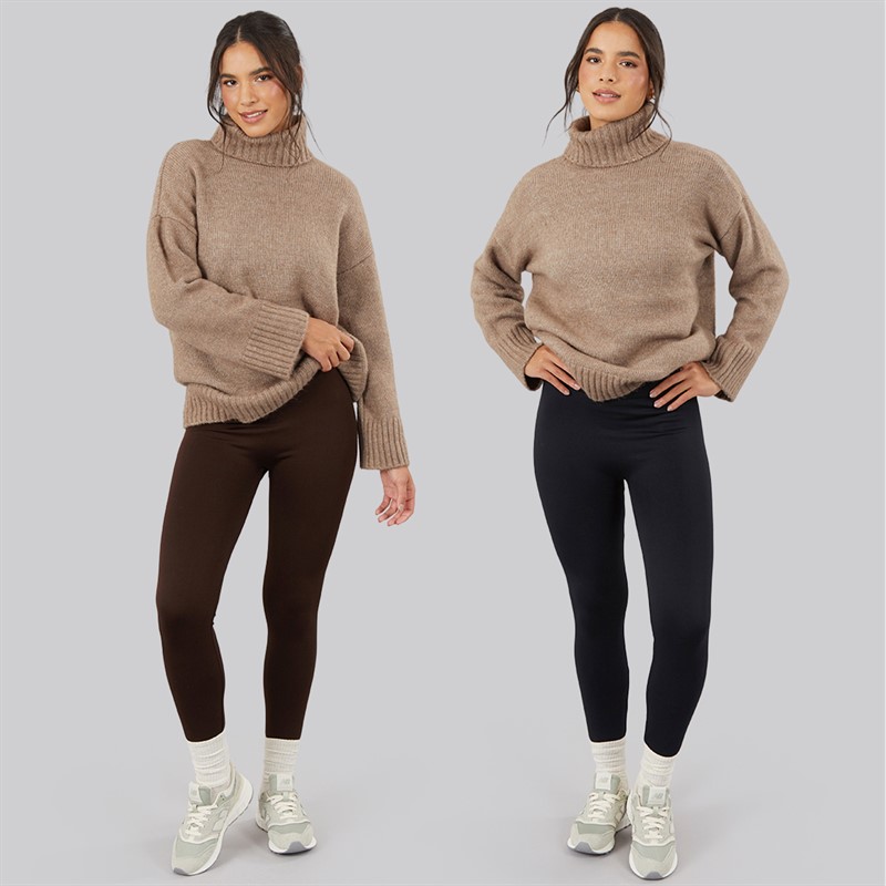 Board Angels Womens Two Pack Fleece Lined Leggings Black/Chocolate